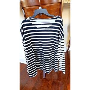 Erica Women's Plus LS Ivory & Black Reverse Stripe Cotton Top 2X NEW